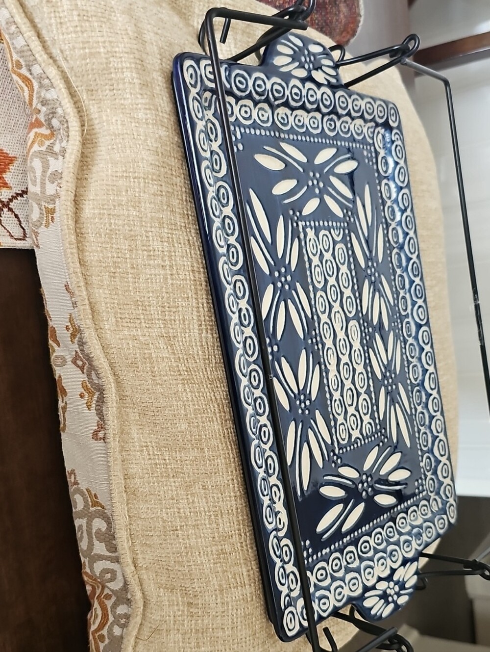 Temp-Tations Navy and Cream Ceramic Decorative Tray